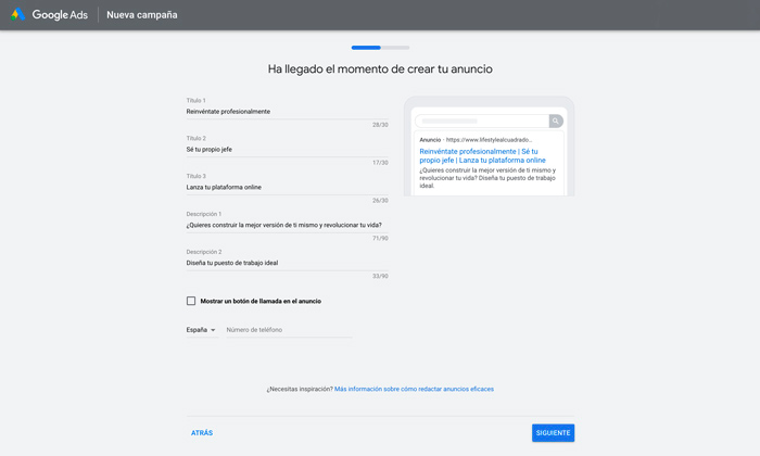 Crear anuncio en Google Ads