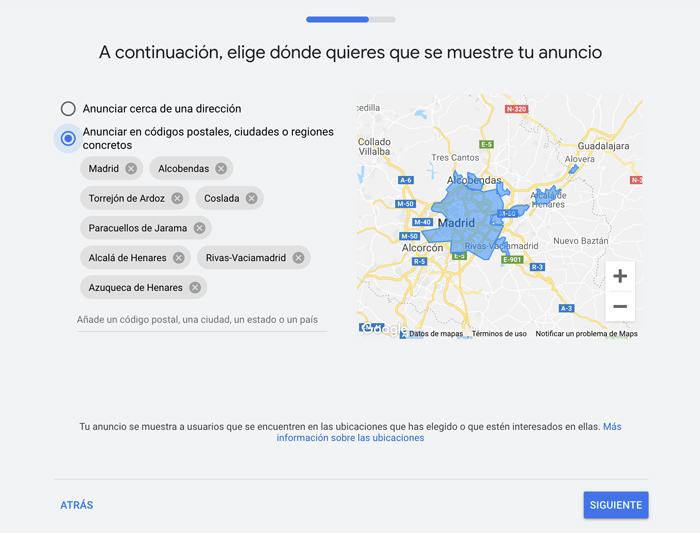 Google Ads ubicación geográfica