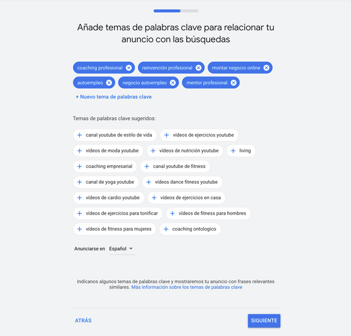 Google Ads palabras clave